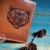 Канцелярские товары handmade. Livemaster - original item Leather cover for car documents and passport Bear. Handmade.