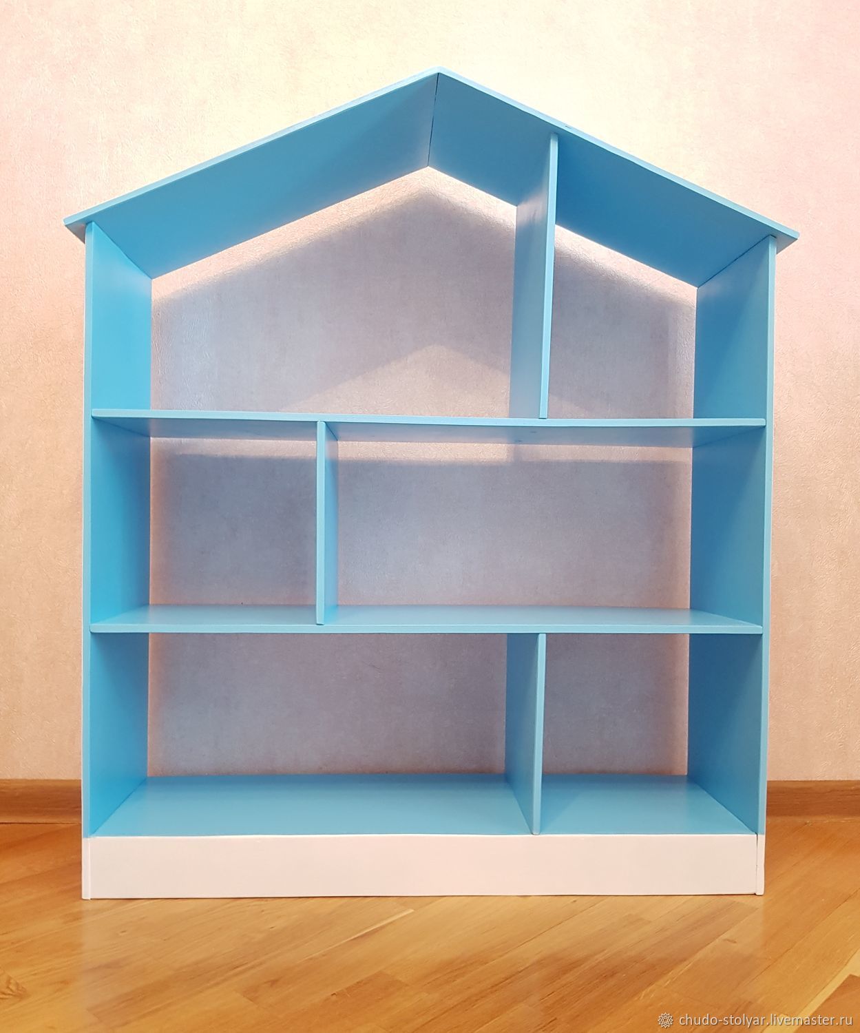 Полка домик для игрушек цвет белый/голубой