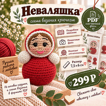 Материалы для творчества ручной работы. Ярмарка Мастеров - ручная работа Неваляшка — схема вязания крючком в формате PDF. Handmade.
