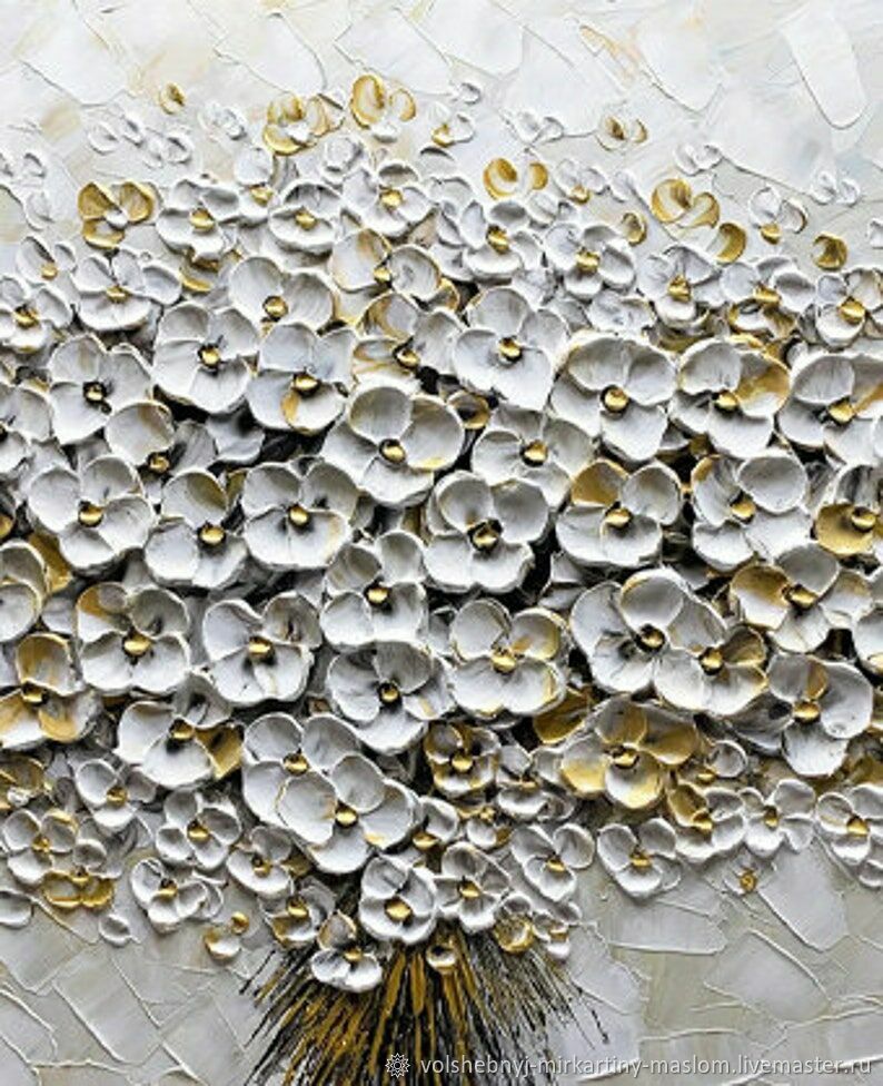 Картина маслом на заказ Белые цветы Объемная картина в интерьер в ...