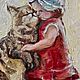 Картина маслом Девочка с котом  Детство 25х20. Картины. Anna-volodina. Ярмарка Мастеров.  Фото №6