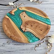 Посуда из дерева и эпоксидной набор деревянной  посуды Голубая лагуна