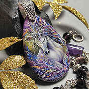 Украшения handmade. Livemaster - original item Rainbow unicorn pendant with painting on amethyst. Handmade.