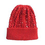 Аксессуары handmade. Livemaster - original item Hat with pigtails, wool, acrylic, sequins, size 56-58. Handmade.