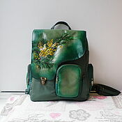 Сумки и аксессуары handmade. Livemaster - original item Leather backpack with engraving and painting to order for Marina.. Handmade.