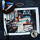 Watercolor pastel painting interior of a COLONIAL style HOUSE, Pictures, Moscow,  Фото №1