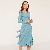 Одежда handmade. Livemaster - original item A dress with a smell of Turquoise noodles, a midi dress with a smell of blue. Handmade.