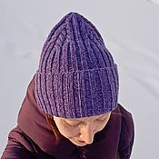 Аксессуары handmade. Livemaster - original item Hats: knitted winter hat 56 size purple melange. Handmade.