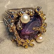 Украшения handmade. Livemaster - original item Ring with amethyst, sapphires, pearls. Handmade.