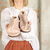 Кремовые, розовые кожаные ботинки, туфли ручной работы в стиле бохо