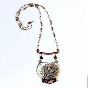 Украшения handmade. Livemaster - original item Necklace Lion Lioness. Copper, painting, garnet, quartz, pyrite. Handmade.