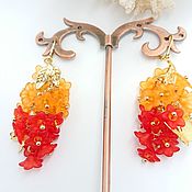 Украшения handmade. Livemaster - original item Cluster earrings orange red Orange color long. Handmade.