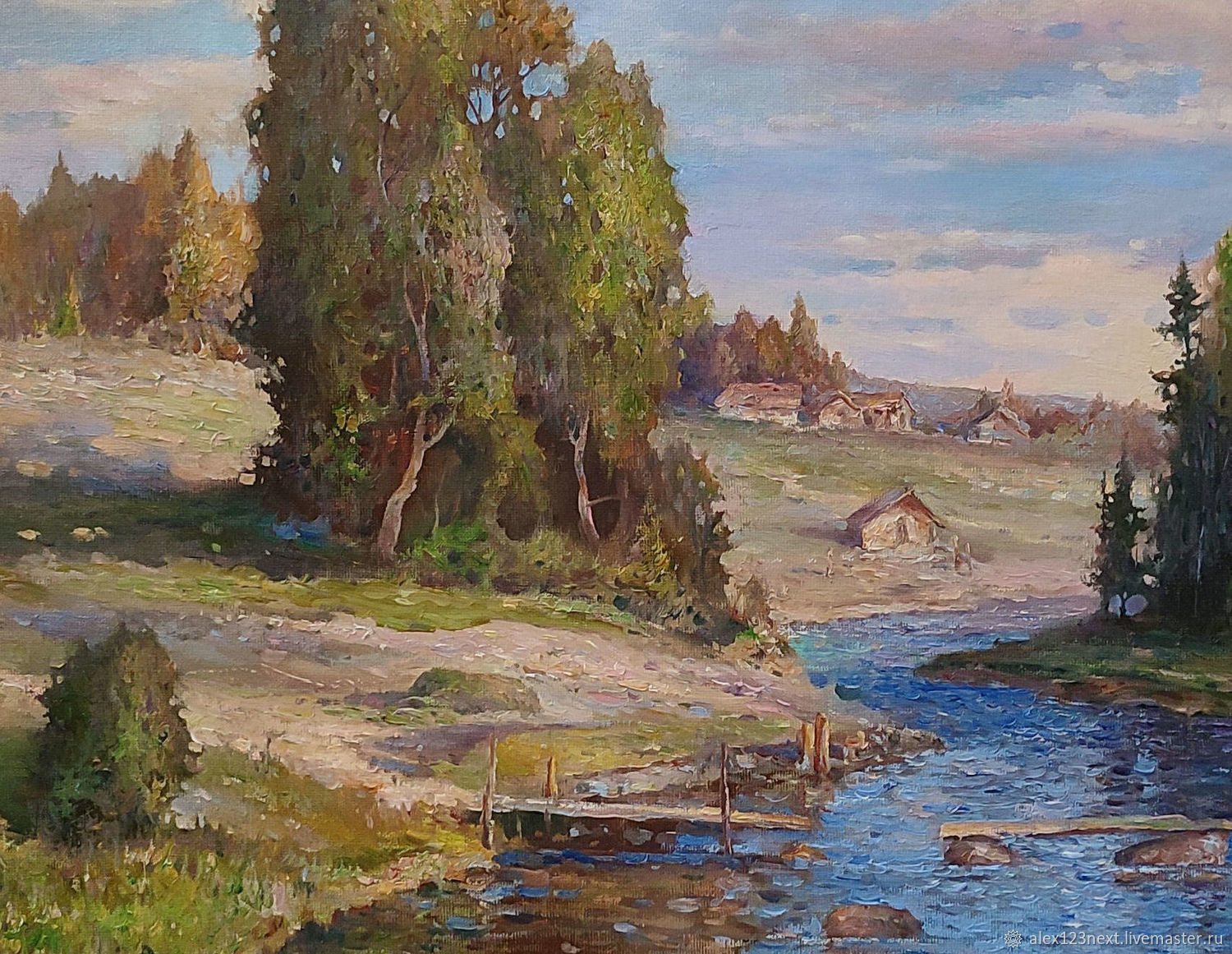 Картина маслом "Летний пейзаж с рекой" купить в интернет-магазине ...