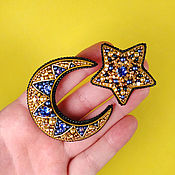 Brooch set Heart gold and Star silver