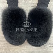 Аксессуары ручной работы. Ярмарка Мастеров - ручная работа Black fur mittens with Arctic fox fur. Handmade.