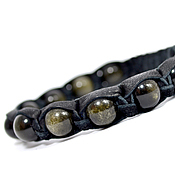 Украшения handmade. Livemaster - original item Shamballa bracelet with obsidian leather. Handmade.