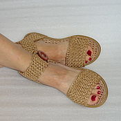 Knitted boho sandals, grey cotton