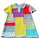 Вязаное детское платье Разноцветные прямоугольники