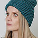  шапка-тыковка,  бирюзовая шапка с отворотом и длинной макушкой. Шапки. knitting4you. Интернет-магазин Ярмарка Мастеров.  Фото №2