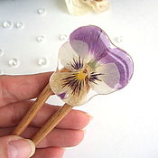 Украшения handmade. Livemaster - original item A wooden stud made of beech with a real flower of Viola Anyutka Eco. Handmade.