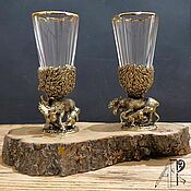 Посуда handmade. Livemaster - original item Gift Set Crystal Lapitniki Moose Hunting Brass 50ml. Handmade.