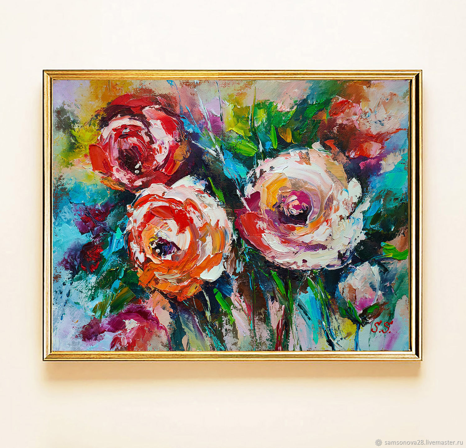 Painting with roses 'Rainbow Holiday' oil on canvas, Pictures, Samara,  Фото №1
