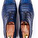 Дерби из кожи крокодила синие с отрезным носом и перфорацией. Дерби. Croc-Shoes. Ярмарка Мастеров.  Фото №4