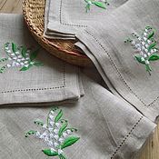 Винтаж: Льняная скатерть с полевыми цветами, ручная вышивка, винтаж