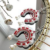 Украшения handmade. Livemaster - original item Kokoshnik Earrings. Red earrings with pearl.. Handmade.