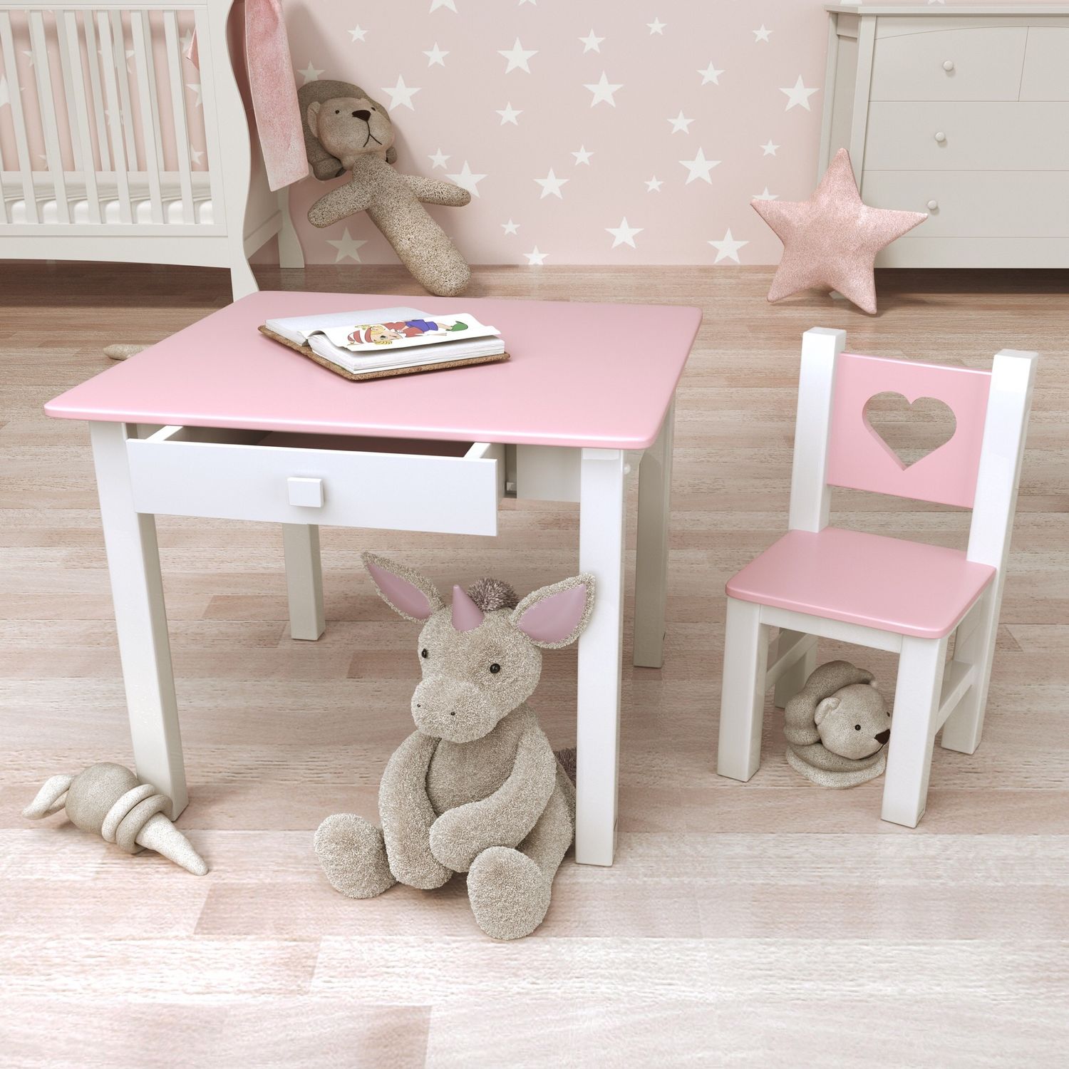 Детский столик с полочками и стульчик
