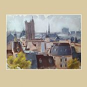 Картины и панно handmade. Livemaster - original item Painting pastel watercolor Paris Roof (grey beige brown). Handmade.