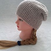 Аксессуары handmade. Livemaster - original item Beanie beige knitted hat. Handmade.