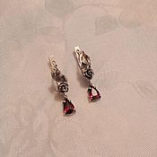 Украшения ручной работы. Ярмарка Мастеров - ручная работа Garnet earrings (pendants) in 925 sterling silver, vintage style. Handmade.