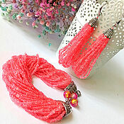 Украшения handmade. Livemaster - original item Bracelet and Earrings made of beads Pink Chic Jewelry Set. Handmade.