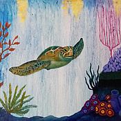 Картины и панно handmade. Livemaster - original item Painting underwater world Sea Turtle oil painting. Handmade.