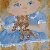 Картины и панно handmade. Livemaster - original item Picture of a girl with a cat. Handmade.