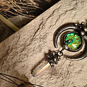 Украшения handmade. Livemaster - original item Moon Pendant with greenish dichroic cabochon and quartz (p-105). Handmade.