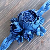 Украшения handmade. Livemaster - original item Leather bracelet handmade with flowers Dance Roses Denim Blue. Handmade.