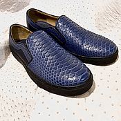 Обувь ручной работы handmade. Livemaster - original item Slip-ons made of genuine python and nubuck leather, in dark blue color!. Handmade.