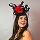 Evening hat with a veil 'Red roses', Hats1, Moscow,  Фото №1