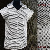 Мужская одежда handmade. Livemaster - original item 100% linen .Mesh t-shirt with linen textile trim. Handmade.