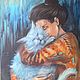 Кот и девушка картина маслом, Картины, Кемерово,  Фото №1