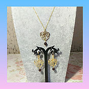 Украшения handmade. Livemaster - original item Set-Chain with pendant and earrings (garnet stone). Handmade.