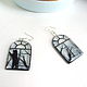 Transparent Window Earrings Cat on the Window Gray Black Cat Tree. Earrings. WonderLand. My Livemaster. Фото №4