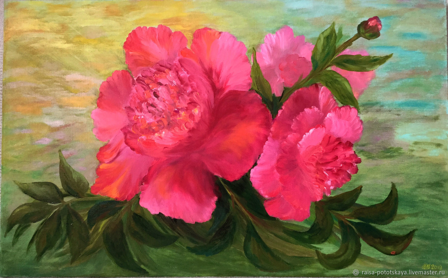  Peonies bright oil painting on canvas, Pictures, Sergiev Posad,  Фото №1