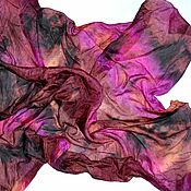 Шарф палантин шелковый ярко розовый маджента фуксия жатый шарф
