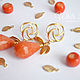 Earrings with leaves, orange agate, poussettes gold. Stud earrings. White Book. Online shopping on My Livemaster.  Фото №2