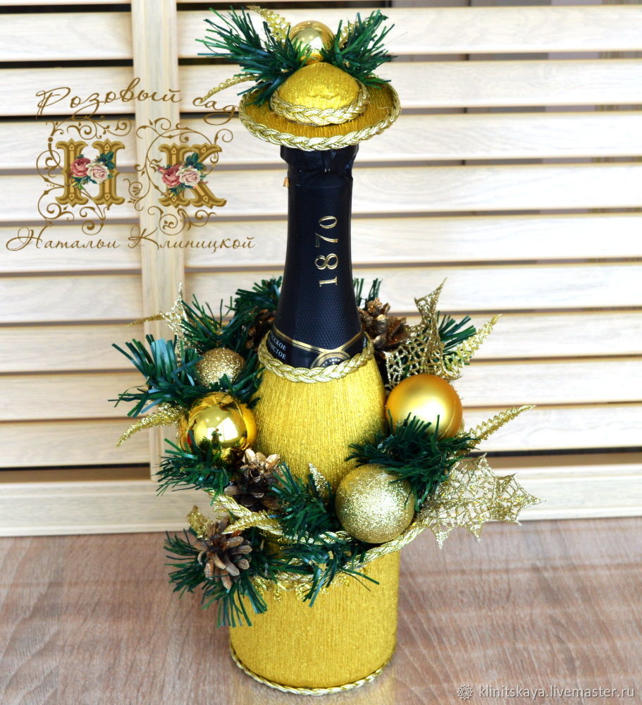 Быстрый и красивый декор бутылки шампанского к Новому году
