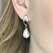 Свадебный салон handmade. Livemaster - original item Earrings with zircons and cotton pearls. Handmade.