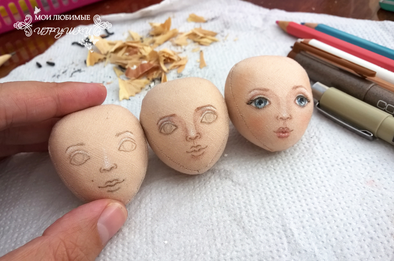 Этапы рисования кукольного лица.
